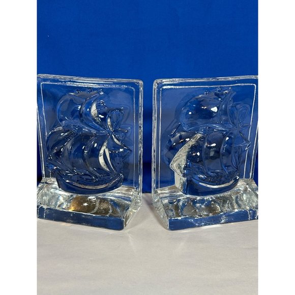 VTG Crystal Clipper Sailing Ship Schooner Bookends New Martinsville 3D Maritime - Picture 6 of 14